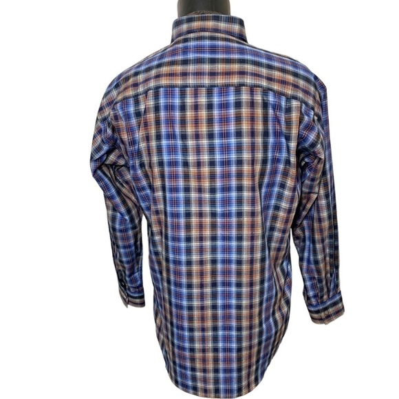 Leo Chevalier Design Western Plaid Button Up Shirt Clear Snap Sz M Blue Brown - Picture 4 of 10